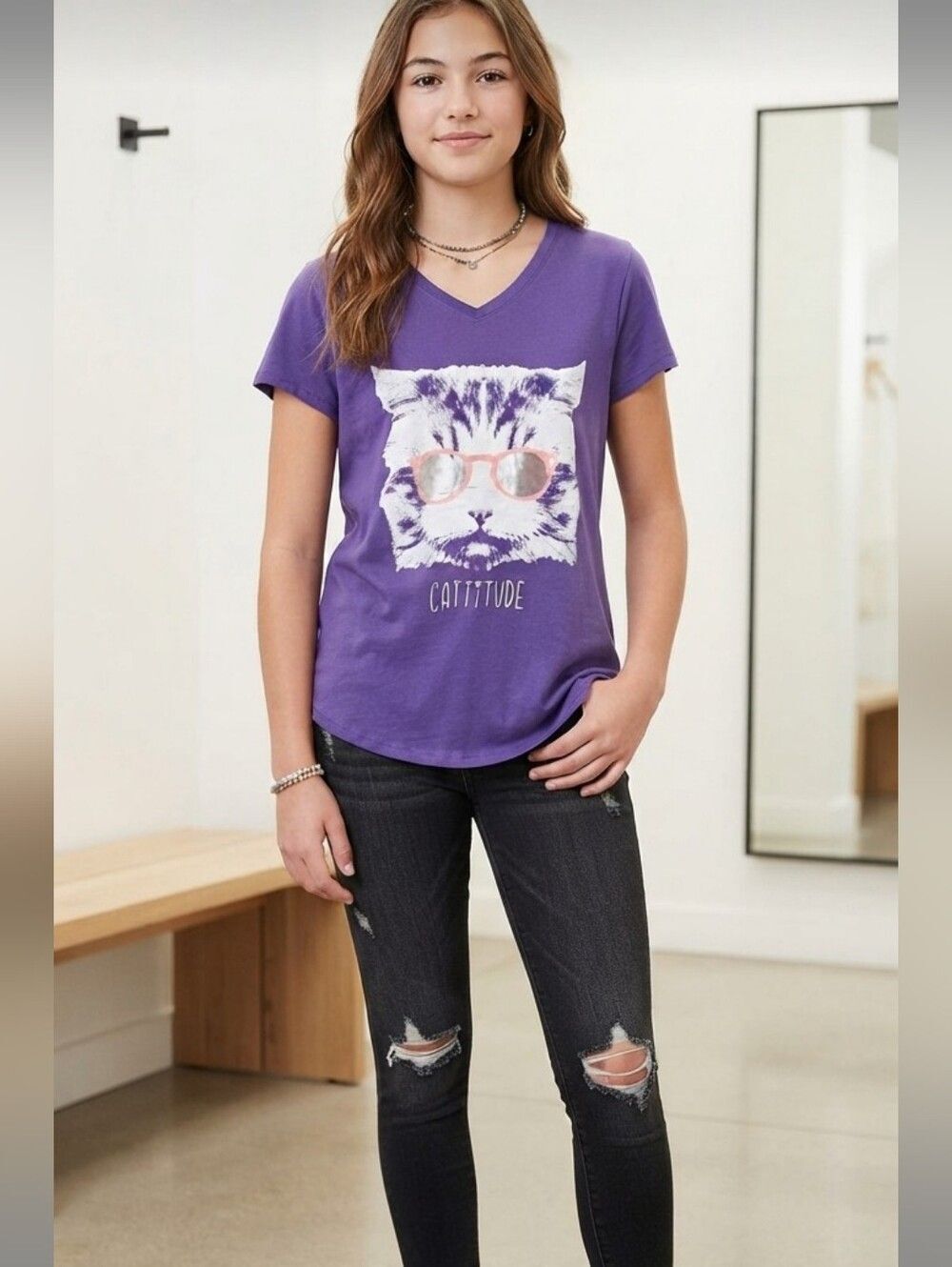 Mudd Women's Cattitude Short Sleeve Tee Size Small - New With Tag
